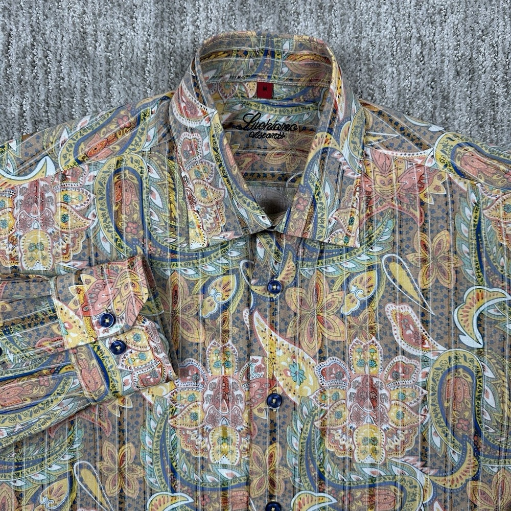 Luciano Visconti Paisley Abstract Button Down Shirt Multicolor Striped Mens Med‎